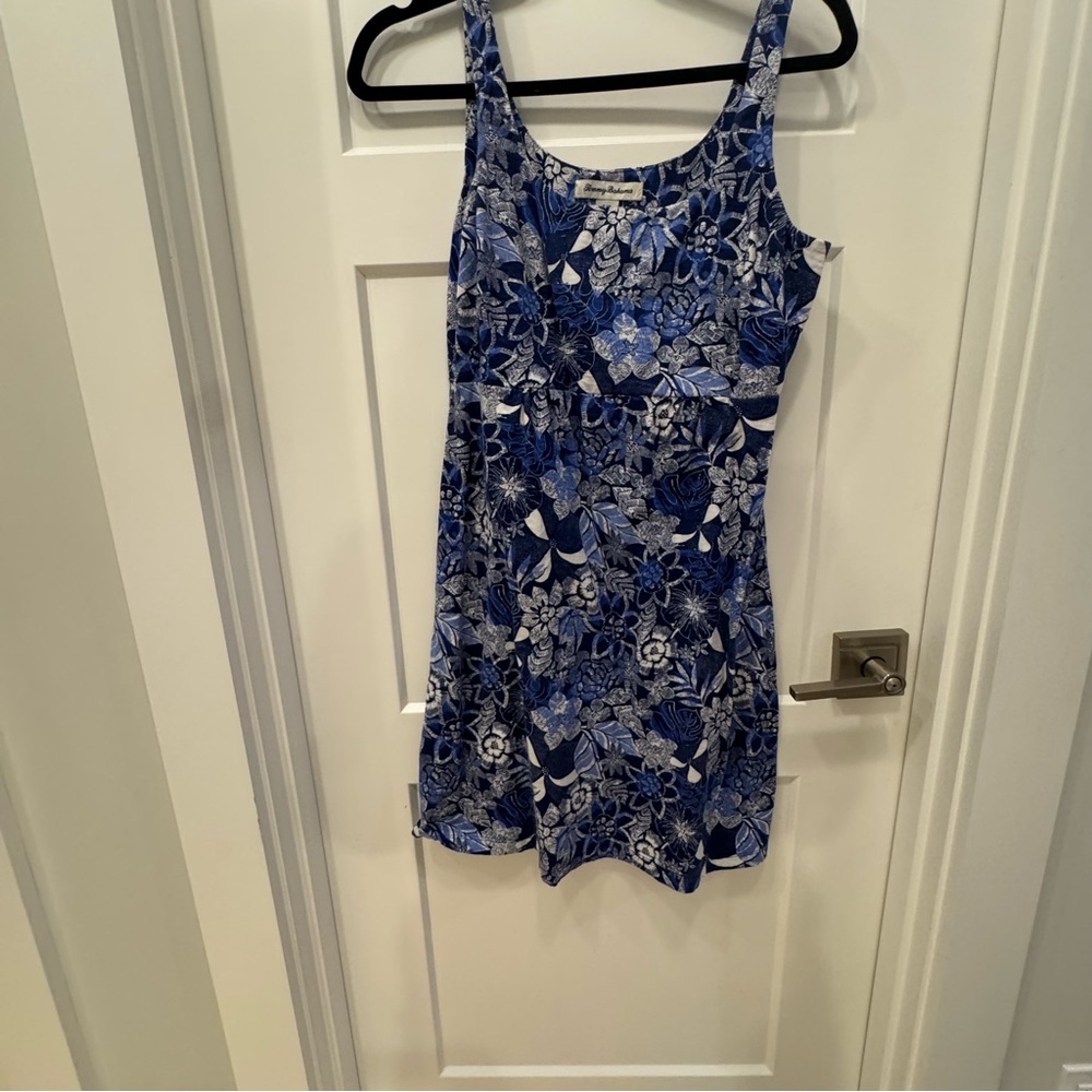 Tommy Bahama Blue and White Sleeveless Sundress Small